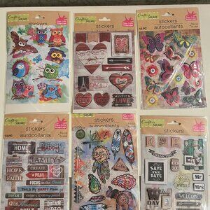 Paper Puffy Stickers  (6) Mixed Themes Arts & Crafts Scrapbooking (kids/t) NEW
